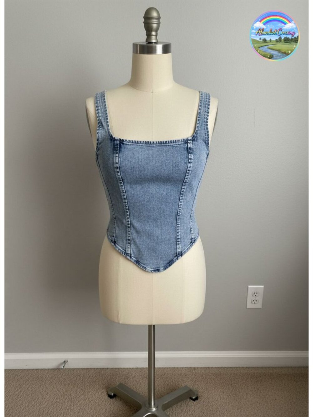 WDIRARA Denim Corset Tank Top Crop Sleeveless Zip Back Y2K